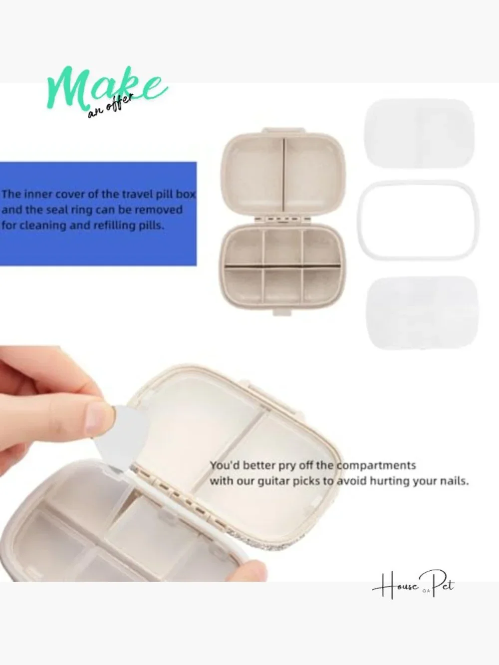 Pill Organizer with Labels Bling Travel Medicine Kit 8 Compartments Portable